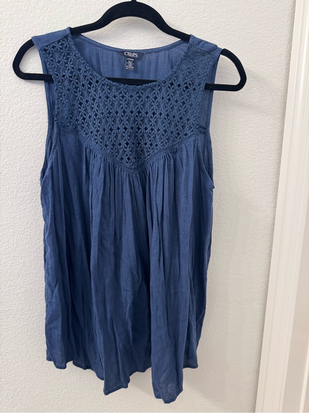 Chaps Indigo Crochet Yoke Sleeveless Tank Top 2X Women’s